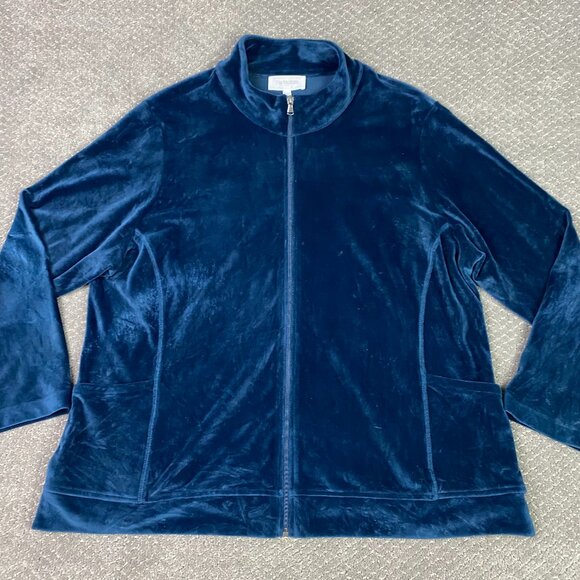T by Talbots Velour Jacket Women's 2X Blue Luxe Track Sweat Gym Full Zip Stretch - Picture 1 of 9